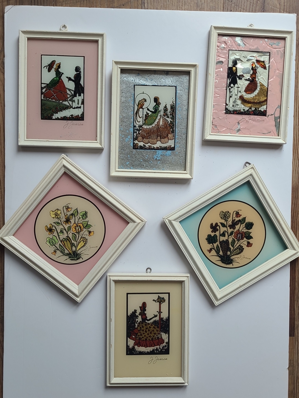 1940's Jensen Vintage Reverse Foil Silhouette Framed Wall Art Set